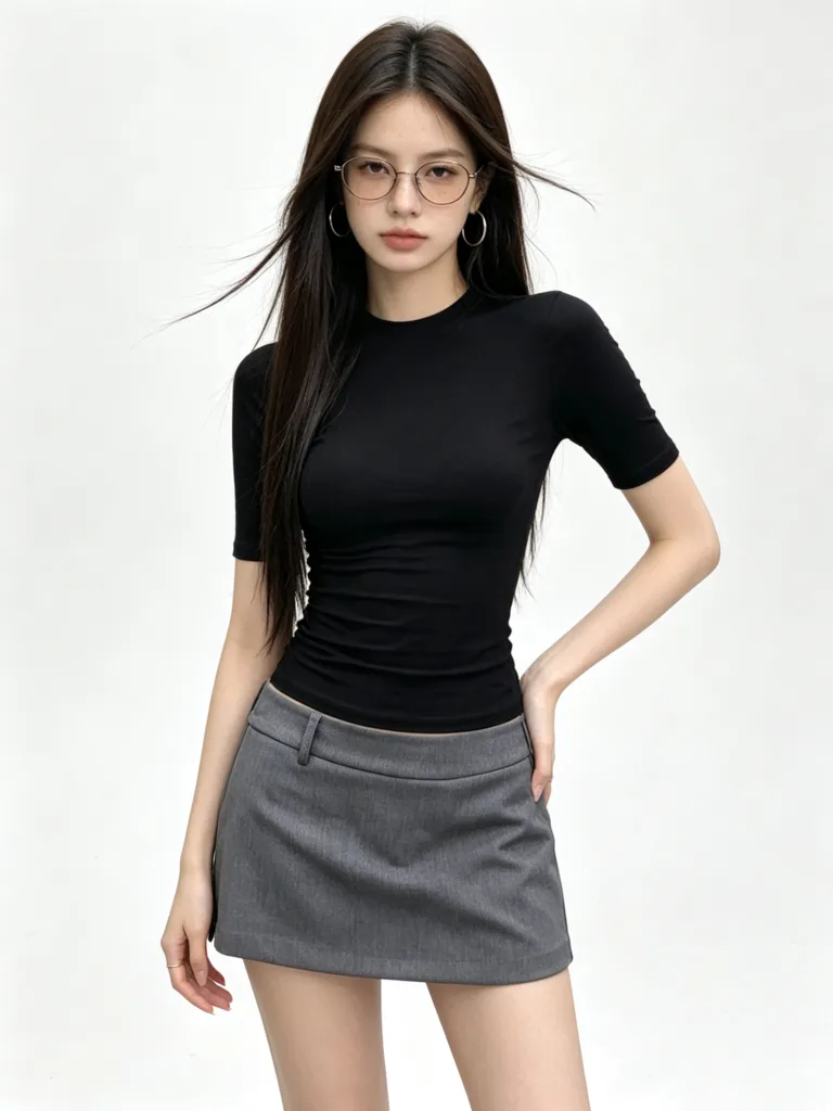 Áo thun ôm nữ tay ngắn màu đen Sweet Fable