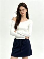 Áo dài tay nữ lệch vai ôm dáng - Ảnh 3