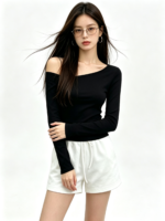Áo dài tay nữ lệch vai ôm dáng - Ảnh 4