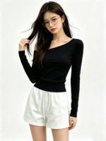 Áo dài tay nữ lệch vai ôm dáng - Ảnh 5