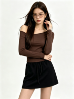 Áo dài tay nữ lệch vai ôm dáng - Ảnh 6