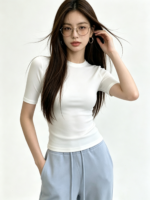 Áo thun ôm nữ cổ tròn tay ngắn - Ảnh 7