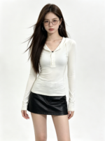 Áo dài tay nữ cổ V có dây cài nút - Ảnh 6