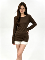 Áo dài tay nữ cổ tròn ôm dáng cơ bản - Ảnh 3