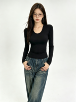 Áo body nữ cổ tròn rộng tay dài - Ảnh 3