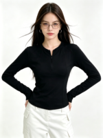 Áo dài tay nữ cổ xẻ ôm dáng - Ảnh 5