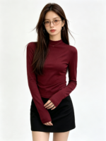 Áo dài tay nữ cổ cao liền thân ôm dáng - Ảnh 4