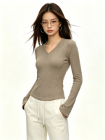 Áo dài tay nữ cổ V ôm dáng - Ảnh 4