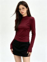 Áo dài tay nữ cổ cao liền thân ôm dáng - Ảnh 3