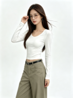 Áo thun nữ tay dài cổ tròn dáng ngắn - Ảnh 6