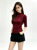Áo thun nữ cổ cao tay lỡ ôm dáng - Ảnh 2