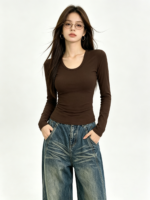 Áo body nữ cổ tròn rộng tay dài - Ảnh 7