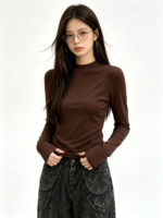 Áo dài tay nữ cổ cao liền thân ôm dáng - Ảnh 9