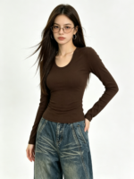 Áo body nữ cổ tròn rộng tay dài - Ảnh 2