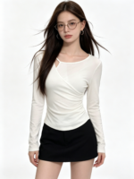 Áo dài tay nữ cổ chéo cut-out ôm dáng - Ảnh 4