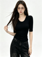 Áo thun ôm nữ cổ U tay lỡ - Ảnh 7