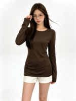 Áo dài tay nữ cổ tròn ôm dáng cơ bản - Ảnh 4