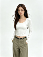 Áo thun nữ tay dài cổ tròn dáng ngắn - Ảnh 8