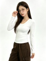 Áo body nữ cổ tròn rộng tay dài - Ảnh 4