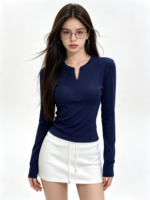 Áo dài tay nữ cổ xẻ ôm dáng - Ảnh 4