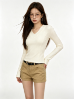 Áo dài tay nữ cổ V ôm dáng - Ảnh 5