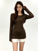 Áo dài tay nữ cổ tròn ôm dáng cơ bản - Ảnh 2