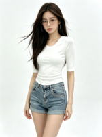 Áo thun ôm nữ cổ U tay lỡ - Ảnh 8