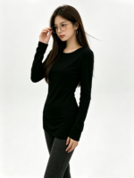 Áo dài tay nữ cổ tròn ôm dáng cơ bản - Ảnh 5