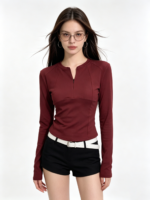 Áo dài tay nữ cổ xẻ ôm dáng - Ảnh 3