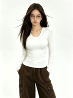 Áo body nữ cổ tròn rộng tay dài - Ảnh 5