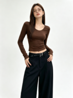 Áo thun nữ tay dài cổ tròn dáng ngắn - Ảnh 11