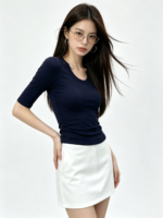 Áo thun ôm nữ cổ U tay lỡ - Ảnh 10
