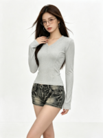 Áo dài tay nữ cổ V ôm dáng - Ảnh 9