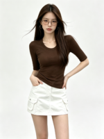 Áo thun ôm nữ cổ U tay lỡ - Ảnh 2