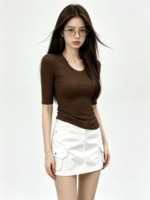 Áo thun ôm nữ cổ U tay lỡ - Ảnh 3