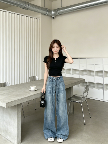 Quần Jeans Nữ Ống Rộng Màu Xanh Nhạt – ảnh chính Sweet Fable