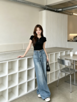 Quần Jeans Nữ Ống Rộng Màu Xanh Nhạt - Ảnh 8