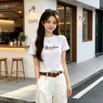 Áo thun nữ cổ tròn tay ngắn in chữ viết tay – Trắng