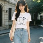 Áo thun nữ cổ tròn tay ngắn in đôi cún Pursue Dream – Trắng