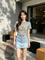 Áo thun nữ cổ tròn tay ngắn in họa tiết thành phố – ảnh 6 Sweet Fable