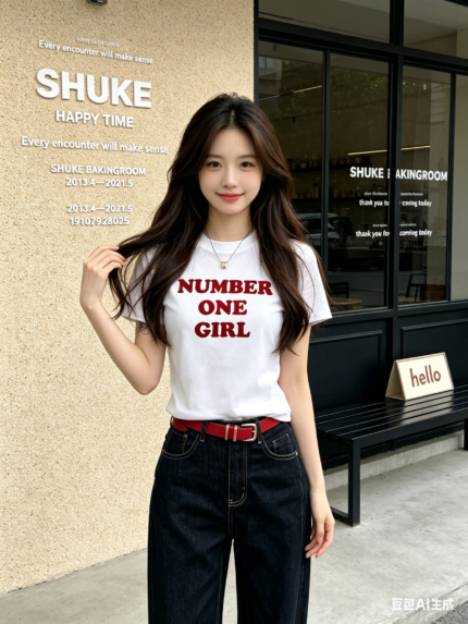 Áo thun nữ cổ tròn tay ngắn in chữ Number One Girl – Trắng