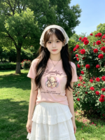 Áo thun nữ cổ tròn tay ngắn in gấu trái tim Beautiful – Hồng