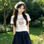 Áo thun nữ cổ tròn tay ngắn in gấu trái tim Beautiful – Trắng