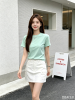 Áo thun nữ cổ tròn tay ngắn trơn dáng vừa – Xanh mint
