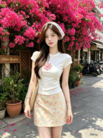 Áo thun nữ cổ tròn tay ngắn ôm dáng in hoa đỏ – ảnh 5 Sweet Fable