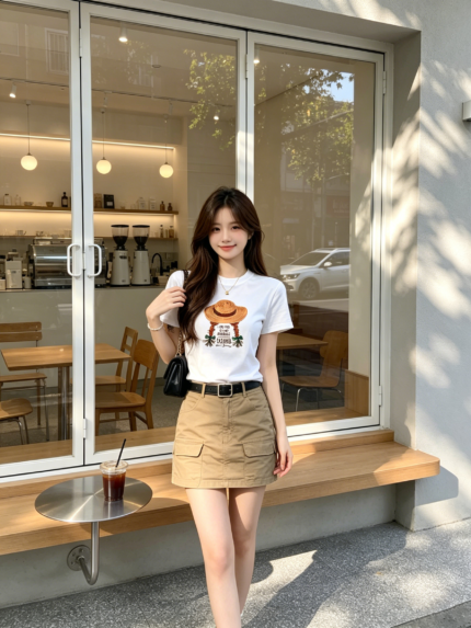 Áo thun nữ cổ tròn tay ngắn in mũ và bím tóc – ảnh 2 Sweet Fable