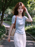 Áo nữ cổ đổ tay ngắn trơn – ảnh 3 Sweet Fable